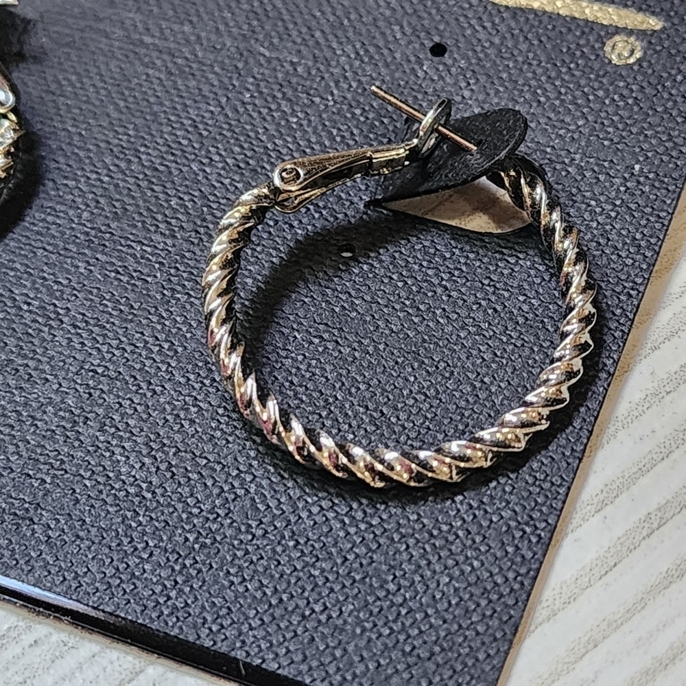Cookie Lee Twisted Silver Hoop Earrings #25910 NWT - Picture 2 of 5